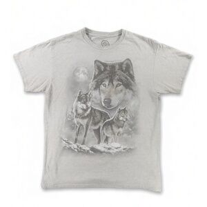 Gorpcore Grunge DOM Wolf Moon Graphic Tee Large Cotton Blend Crewneck Apparel